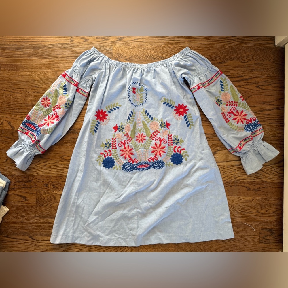 Light Blue Embroidered Off-Shoulder Dress, Sz Small